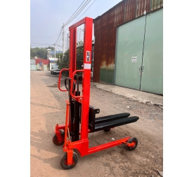 Xe nâng tay cao tải 1 tấn nâng cao 1m6 chế 4 bánh lớn, tay kéo